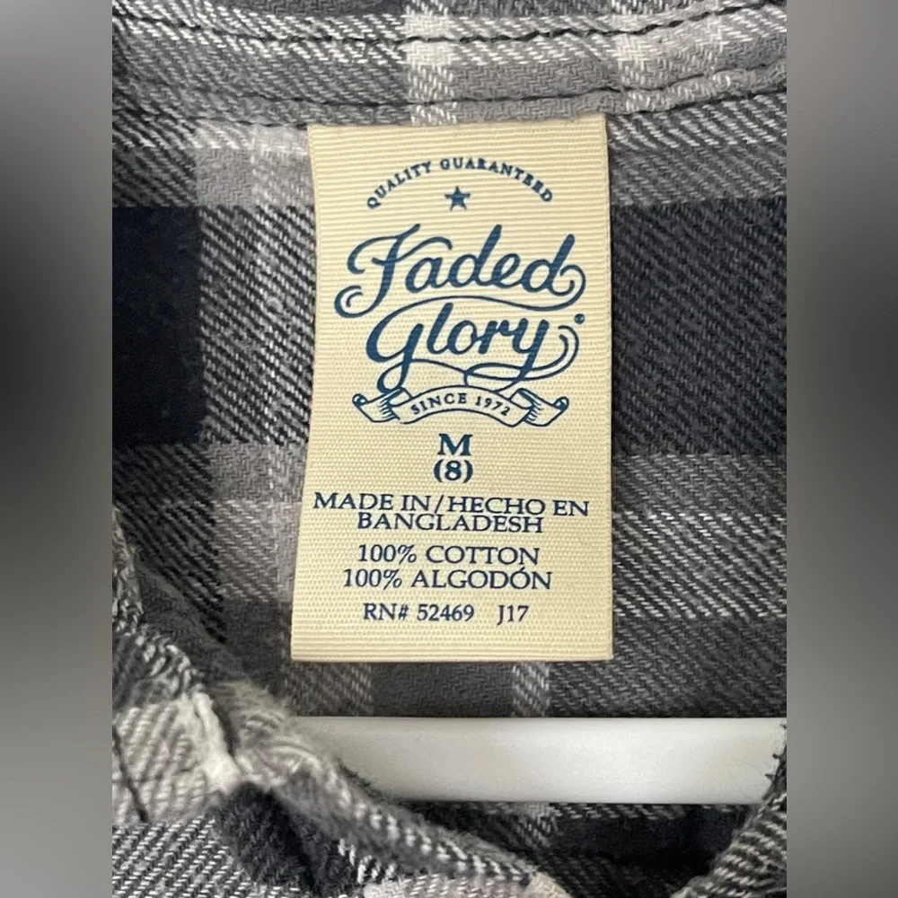 5/$15 Faded Glory Boys flannel plaid shirt size medium black gray - Picture 5 of 5